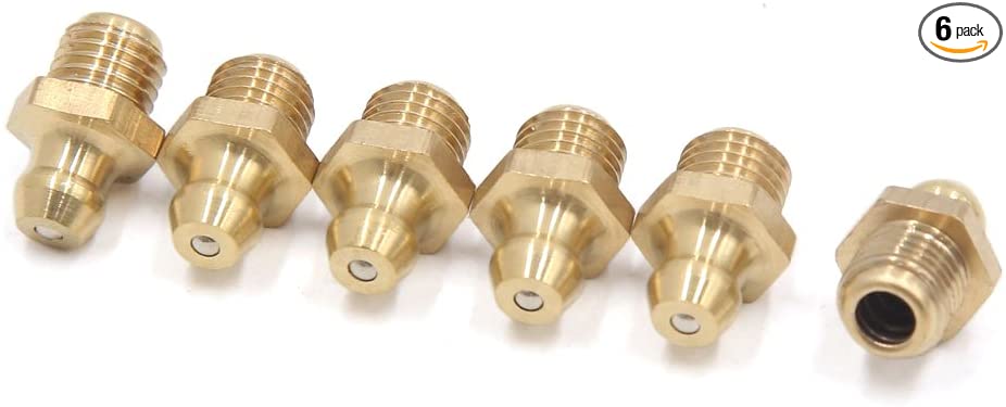 uxcell a17052200ux1139 6 Pcs Brass M8 x 1mm Thread Straight Grease Zerk Nipple Fitting for Car, 6 Pack