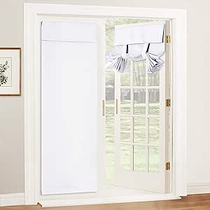 RYB HOME Privacy Door Cover for French Door, Room Darkening Tricia Door Window Curtains for Patio French Door Front Door Tie up Shade for Sightseeing, W34 x L80 inch, 1 Panel, Pure White