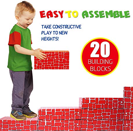 EXERCISE N PLAY Cardboard Building Block, 20pcs Extra-Thick Jumbo Giant Building Blocks for Kids