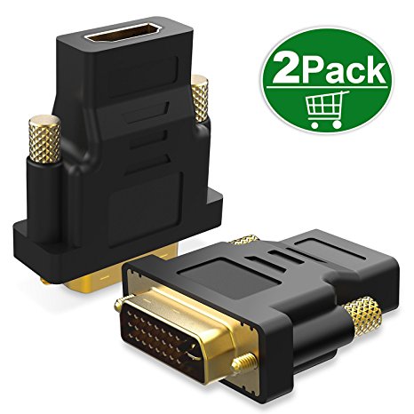 DVI to HDMI, TechRise 2-Pack Gold-Plated DVI to HDMI Adapter Converter - DVI Male to HDMI Female