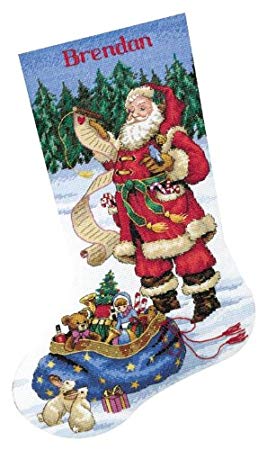 Dimensions Counted Cross Stitch ''Checking His List'' Personalized Christmas Stocking Kit, 14 Count White Aida, 16''