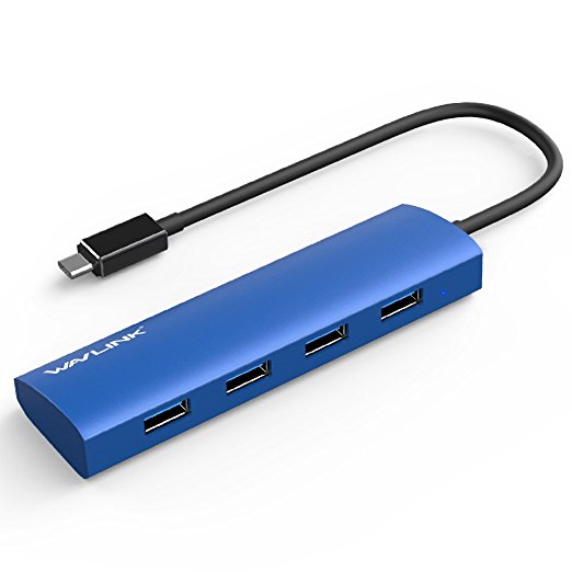 USB C Hub - Wavlink Aluminum 4-Port Type C to USB 3.0 Hub Data Splitter for Macbook, Chromebook Pixel (Blue)