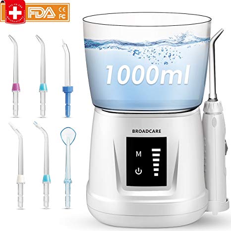 Water Flosser with Squirt of Mixed Frequency, Oral Irrigator with 1000ML Invertible Water Tank from BROADCARE for Household