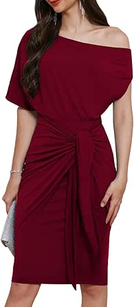 GRACE KARIN Women's One Shoulder Cocktail Dress 2024 Elegant Ruched Belted Wedding Guest Formal Bodycon Dress