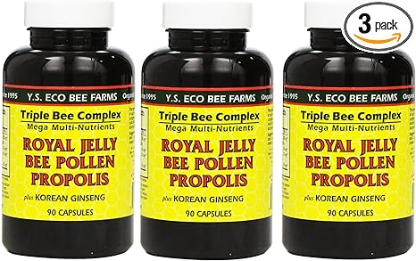 Y.S. Eco Bee Farms, (3 Pack) Royal Jelly, Bee Pollen, Propolis, Plus Korean Ginseng, 90 Capsules