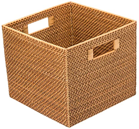 KOUBOO 1060036 Square Rattan Utility Basket, 13" x 11" x 13", Honey-Brown