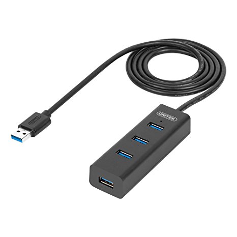 [USB Hub with Micro USB Charging Power Port] UNITEK Portable USB 3.0 4-Port Data Hub with Built-in 47-inch Cable with LED