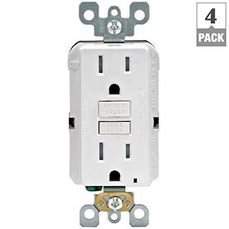 Leviton GFTR1-4W SmarTest Self-Test SmartlockPro Slim GFCI Tamper-Resistant Receptacle with LED Indicator, 15-Amp, 4-Pack, White