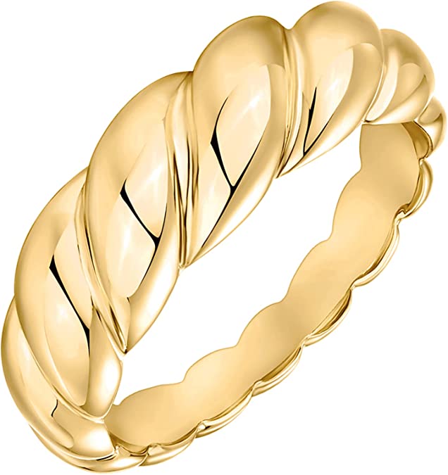 PAVOI 14K Gold Plated Croissant Dome Ring Twisted Braided Gold Plated Ring | Chunky Signet Ring