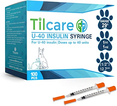 Tilcare U40 Pet Insulin Syringes with Needle 29 G 1 cc 12.7 mm 1/2" 100-Pack – Latex-Free Diabetic Syringes - Ultra Fine Sterile Medical Syringe for Diabetes Individually Blister Packed for Safety