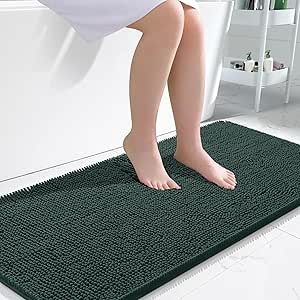 OLANLY Bathroom Rugs 47x24, Extra Soft Absorbent Chenille Bath Rugs, Rubber Backing Quick Dry, Machine Washable Bath Mats for Bathroom Floor, Tub and Shower, Home Decor Accessories, Blackish Green