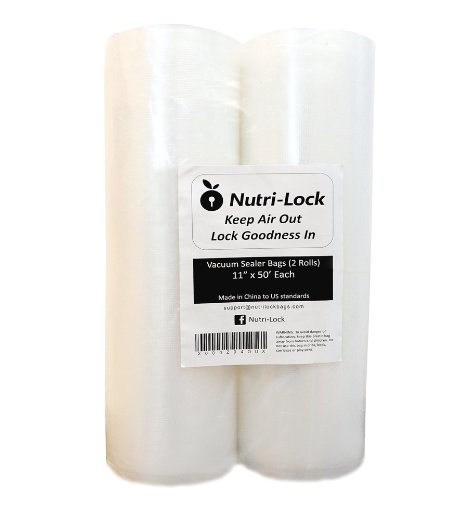 NUTRI-LOCK Vacuum Sealer Bags. 11"x50' x 2 rolls. FOODSAVER compatible. Perfect SOUS VIDE cooking, FOOD STORAGE & PRESERVATION. Professional grade FOOD SEALER bags - DURABILITY & QUALITY RESULTS.