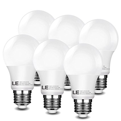 LE 6 Pack Dimmable LED Light Bulbs 60W Equivalent, 10W A19 E26, 120V AC, 800lm, 240° Beam Angle, 2700K Warm White