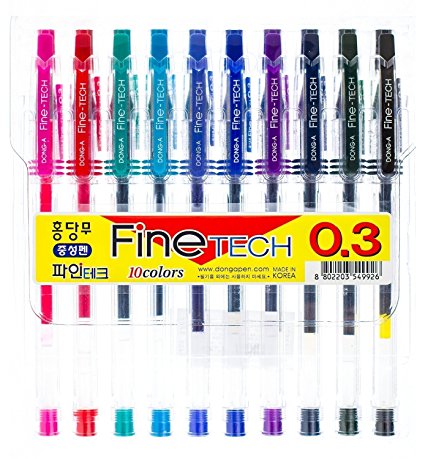 DONG-A Fine-Tech Excellent Writing 0.3mm Gel Ink Pens (10colors) by Dong-A