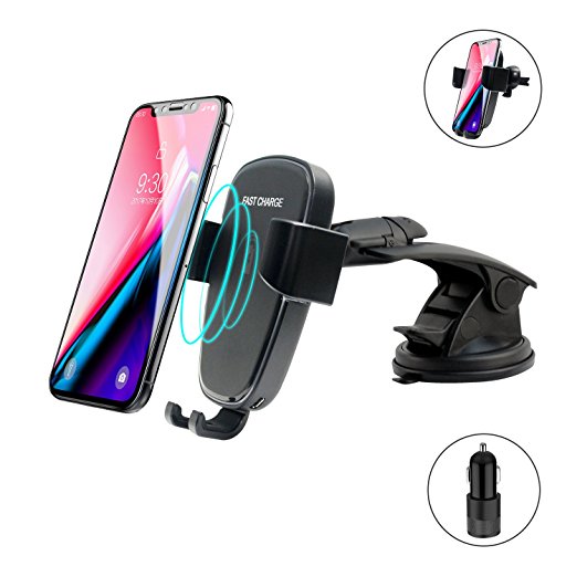 Wireless Car Charger Mount for iPhone X 8 Plus,10W Fast Wireless Charging for Samsung Galaxy S9 Plus,S9,Note 8,S8,S8 Plus,S7,S7 Edge,S6 Edge ,Note 5