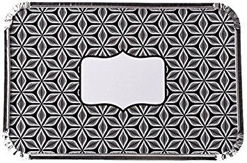 Simply Baked Large Baking and Take-out Pan, Disposable, Oven & Freezer Safe Foil Pan with Paper Lid (pack of 4), Black Starburst Lid, 12" x 8", 66 oz. capacity