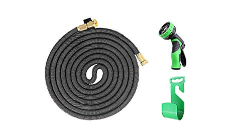 iZEEKER New Design in 2017,Three Times Expandable 50 Feet Magic Hose,Washing Car Hose,Strongest Expandable Garden Hose,Solid Brass Ends, Double Latex Core, Extra Strength Fabric (Black)
