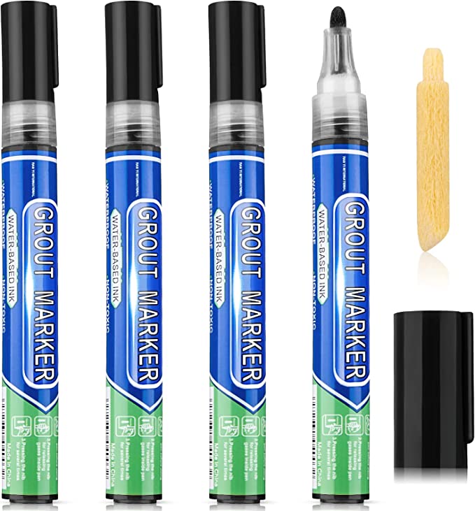 Grout Wall Pen Tile Paint Markers Grout Repair Pen Sealer Pen for Bathrooms Kitchen Porch Patio Repair Refresh (Black,4 Pieces)