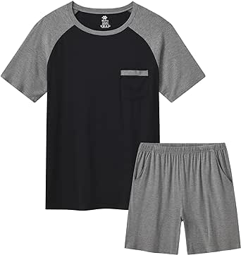 JINSHI Short Pajama Set for Men 2 Piece Short Sleeve Shirt Home Sleep Bottom Nightwear Sleepwear Lounge Set