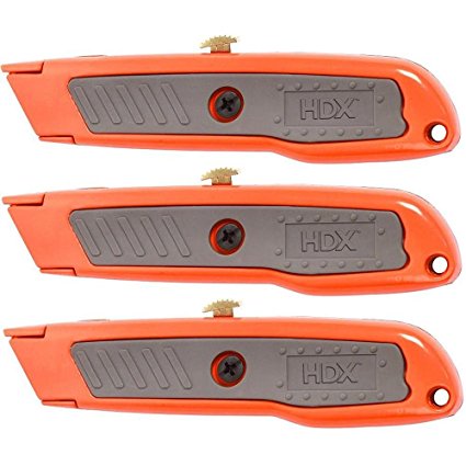 3-pack Utility Knife Set Knife with Rubber Handle and 3 Position Locking Blade