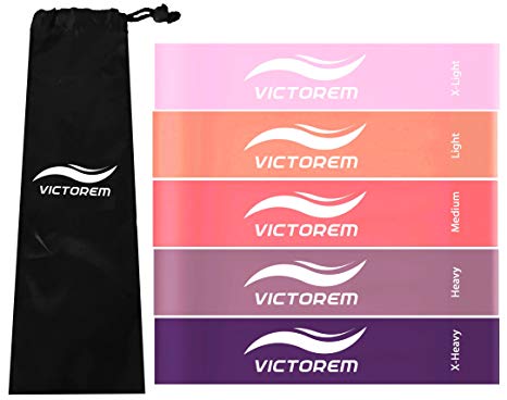 VICTOREM Mini Loop Resistance Booty Bands - Exercise, Physical Fitness, Home Workout Training Set – CrossFit, Exercise, Fitness (Light Pink, Coral, Pink, Light Purple, Dark Purple)