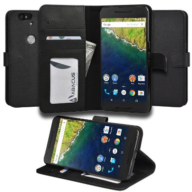 Nexus 6P Case Abacus24-7 Google Nexus 6P Wallet with Flip Cover and Stand Black