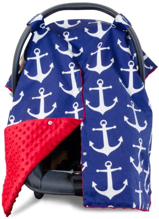 Premium Carseat Canopy Cover / Nursing Cover- Large Nautical Pattern w/ Red Minky | Best Infant Car Seat Canopy, Boy or Girl | Cool/ Warm Weather Car Seat Cover | Baby Shower Gift 4 Breastfeeding Moms