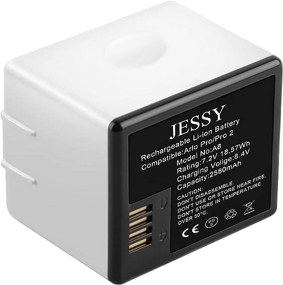 JESSY Rechargeable Batteries for Arlo Pro, Arlo Pro 2, 3.7V 2580mAh Lithium Replacement Battery for Arlo Camera (VMA4400 VMC4030 VMC4030P VMA4200 A-1 A-1B A-1C) -1Pack