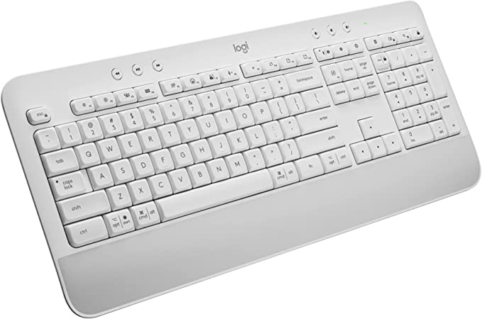 Logitech Signature K650 Comfort Full-Size Wireless Keyboard with Wrist Rest, BLE Bluetooth or Logi Bolt USB Receiver, Deep-Cushioned Keys, Numpad, Compatible with Most OS/PC/Window/Mac - Off White