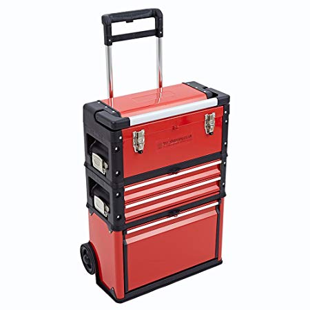 NEW TRUESHOPPING® 3-IN-1 TROLLEY TOOL BOX SET WITH 4 DRAWS STORAGE CHEST - WITH BALL BEARING SLIDING DRAWS