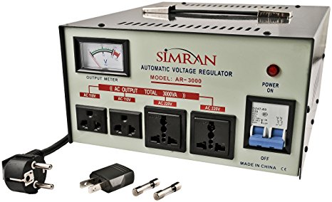 Simran AR-3000 3000-Watt Heavy Duty Voltage Regulator/Stabilizer with Built-In Step Up/Down Voltage Transformer, Grey