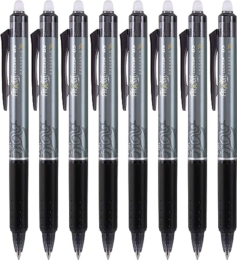 Pilot, FriXion Clicker Erasable Gel Pens, Extra Fine Point 0.5 mm, Pack of 8, Black