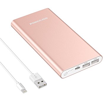 Poweradd Pilot 4GS Plus 20,000mmAh Portable Charger Power Bank with Lightning & Micro Input 3.6A Output for iPhone 7/ 6s/ 5s, iPad and Samsung Galaxy S8/ S7/ S6 and More - Rose Gold (Apple & Micro Cable Included)