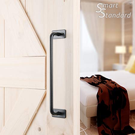 SMARTSTANDARD 12” Barn Door Handle Black Flush Square Base Round Handle Pull for Cabinet Door Handle