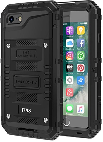 iPhone 7 Waterproof Case, Seacosmo Full Body Protective Shell with Built-in Screen Protector Military Grade Rugged Heavy Duty Case Cover for iPhone 8 / iPhone 7, Black