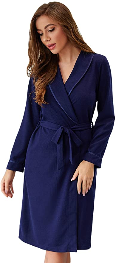 IZZY   TOBY Women’s Long Sleeve Solid Robe Soft Warm Comfy Knit Bathrobe with Pockets Loungewear Sleepwear