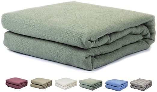 Green Color Pure 100% Cotton Thermal Hospital/Home Blanket - Twin Size