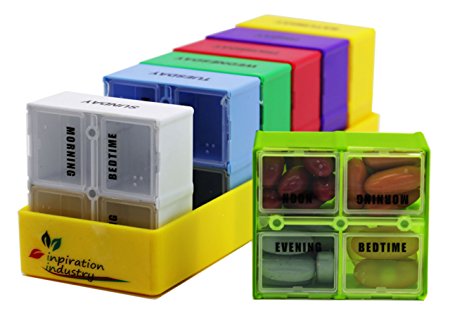 Rainbow Weekly Pill Organizer with Snap Lids| 7-day AM/PM | Detachable Compartments for Pills, Vitamin. (Yellow)