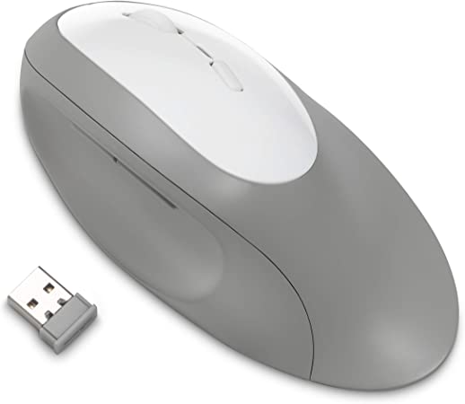 Kensington Pro Fit Ergo Advanced Vertical Mouse, Easy Switch Between 2 Devices with 2.4G Wireless or Bluetooth 4.0, 800/1200/1600 DPI, 5 Buttons for PC/Laptop/Mac - Gray (K75405WW)