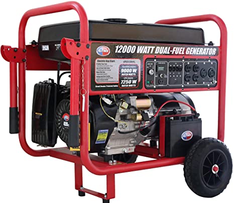 All Power America APGG12000GL 12000 Watt Dual Fuel Portable Generator with Electric Start 12000W Gas/Propane, Black/Red