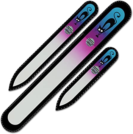 Mont Bleu Set of 3 Cats Crystal Nail Files hand decorated with crystals from Swarovski® - Hand Made, Czech Tempered Glass, Lifetime Guaranty