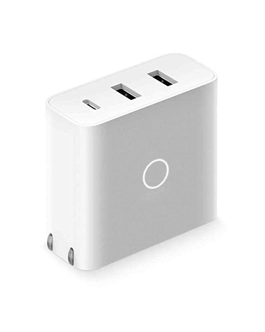 ZMI zPower 3-Port Travel Charger: 45W USB-C PD and 18W-Split Dual USB-A Wall Charger (White) [Note: This is Not a 45W PPS Charger for Galaxy Note10 ]