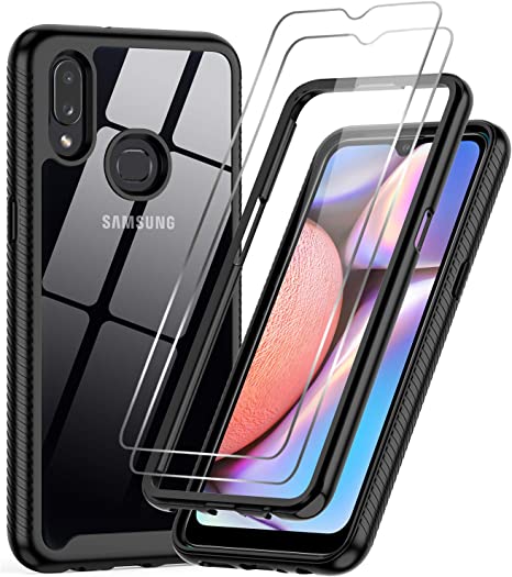 Samsung Galaxy A10S Case, Galaxy A10S Case with 2 Tempered Glass Screen Protector, LeYi Full-Body Protective Rugged Hybrid Bumper Shockproof Clear Phone Cases for Samsung A10S (Not Fit A10e), Black