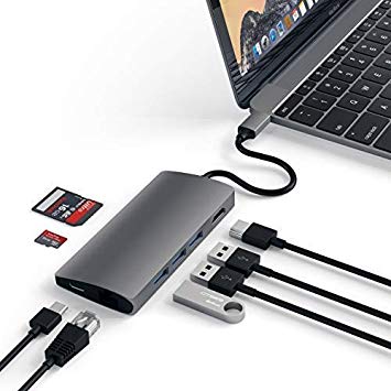 Satechi Aluminum Multi-Port Adapter V2 - 4K HDMI (30Hz), Gigabit Ethernet, USB-C Charging, SD/Micro Card Readers, USB 3.0 Ports for 2016/2017/2018 MacBook Pro, 2015/2016/2017 MacBook and more (Space Gray)
