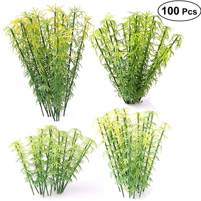 Ymeibe 100pcs Model Miniature Bamboo Trees Landscape Green Plastic Bamboo Trees 3.2-5.9 inch 4 Scale 1:75