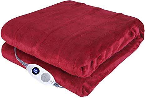 Westinghouse Electric Blanket Heated Throw Soft Silky Microplush Flannel Heating Blanket 50"x60", 6 Heat Settings & 4 Hours Auto Off, Machine Washable, Burgundy