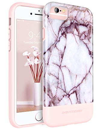 iPhone 6 Case, iPhone 6S Case Marble, BENTOBEN Blood Marble Slim Shock Resistant Shockproof Soft TPU Rubber Hybrid Hard PC Protective Glossy Skin Cover Phone Case for iPhone 6 / 6S,Blood Marble