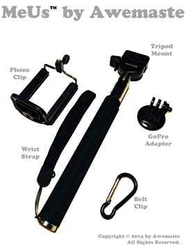 Selfie Stick Monopod Telescoping Extension Pole for GoPro Hero 1/2/3/3+, iPhone, Cell Phone - Extendible to 37" Lightweight Aluminium Handheld - Satisfaction Guaranteed - 100% Money Back