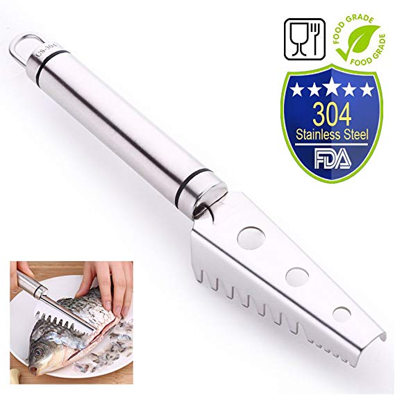 Fish Scale Remover, Amison Fish Scales Scraper with 304 Stainless Steel Sawtooth for Fast Scales Peeling, Silver