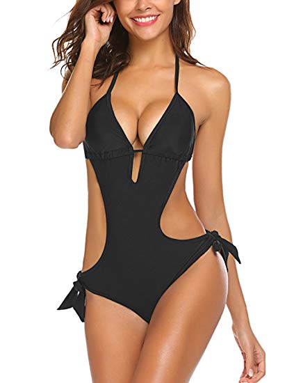 ELOVER One Piece Swimsuit Sexy Monokini Cutout Ties Swimwear Beachwear